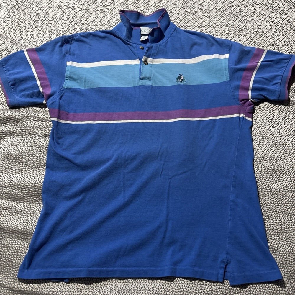 Vintage IZOD Early 90's Men's Polo Shirt Colorblock Stripe Large 100% Cotton